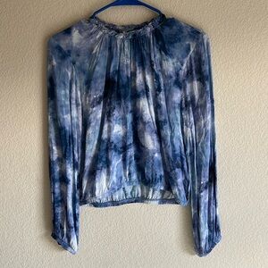 Cloth & Stone ruffle high neck tie dye long sleeve top size xsmall